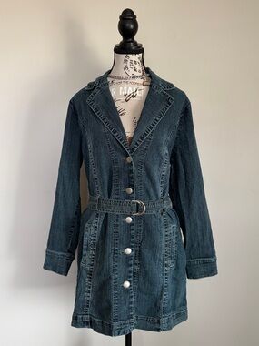 y2k denim belted mini dress jacket